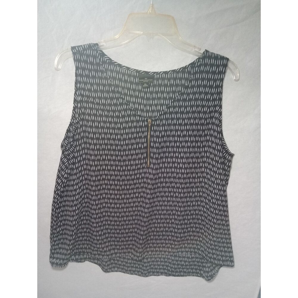 Worthington womens large petite black and white sleeveless blouse zipper‎